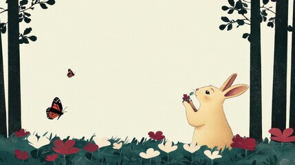 Adventure of a Loving Rabbit Discovering Rare Botanicals in a Serene Forest Setting