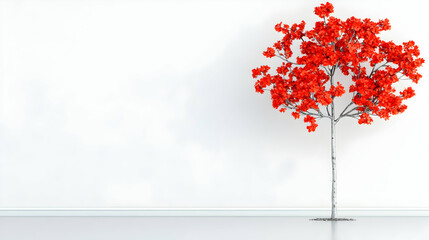 Red Tree Against White Wall Interior
