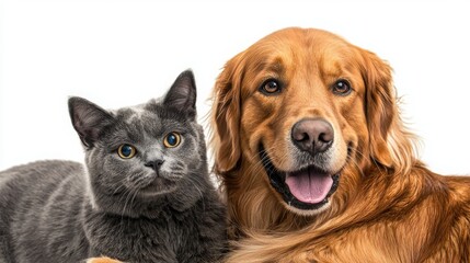 Fototapeta premium Adorable cat and dog sharing a heartwarming moment together in a comfortable living space filled with joy
