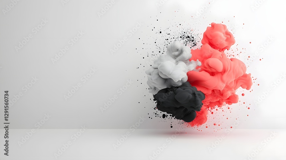 Poster explosive monochrome gradient with abstract ink drops in dynamic motion creating a visually striking