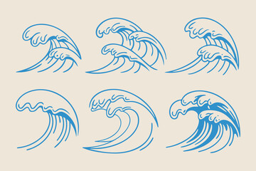Vintage Hand-Drawn Sea Waves Collection, Stormy Ocean Tides, Beach Storms, and Nautical Wave Sketches in Vector Illustration