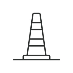 Cone, icon in line design. Cone, traffic cone, construction cone, road safety, warning sign, hazard marker, caution cone on white background vector. Cone editable stroke icon
