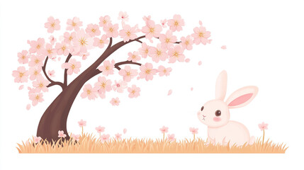 Obraz premium Rabbit Under Cherry Blossoms