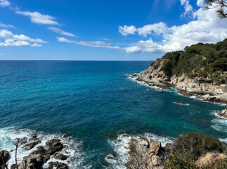 Beautiful view of the sea and coast on a summer day. Lloret de Mar. Spain.