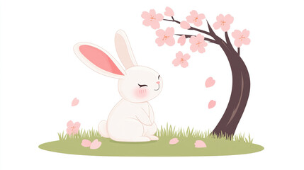 Fototapeta premium Rabbit Under Cherry Blossoms