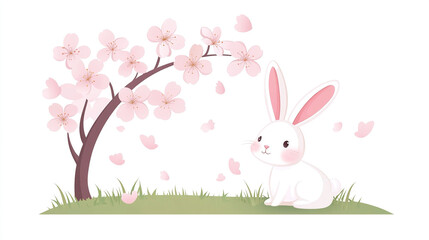 Fototapeta premium Rabbit Under Cherry Blossoms