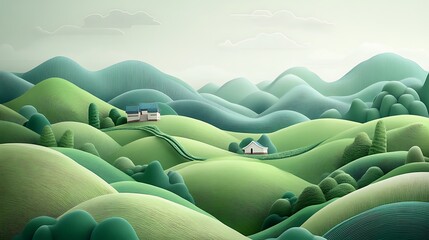 Obraz premium Serene Rolling Hills: A 3D Rendered Landscape Illustration AI Generated