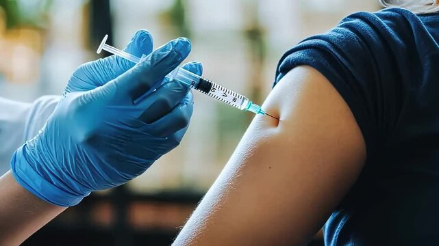 close up of a vaccination shot in the hand. Selective focus