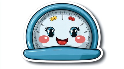 Cute Cartoon Gauge Character with Smiling Face and Colorful Design