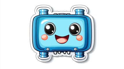 Fototapeta premium Cute Blue Cartoon Robot Character with Big Eyes and Smile