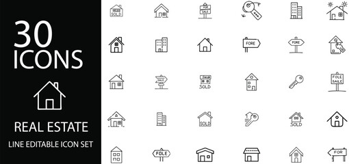 Real Estate Icon Set for Sale, Sold, Foreclosure, and Property Listings