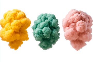 Three different types of explosions isolated on a white background, PNG image