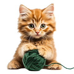 Cute ginger kitten playing with yarn ball