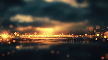 Gold blurry defocused sparkle glitter gold bokeh background wallpaper with copy space. Gold Christmas glitter design background. Magic artistic shiny golden circle bokeh.