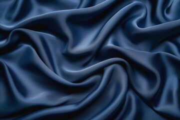 Obraz premium A close-up view of flowing dark blue silk fabric, showcasing its smooth texture and elegant drapes.