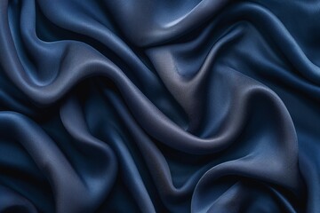 Fototapeta premium Elegant deep blue silk fabric with soft, flowing folds creating a luxurious texture.