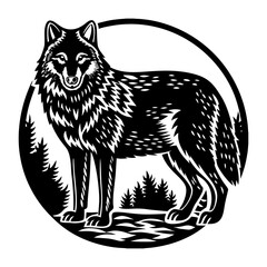 Obraz premium Silhouette of wolf, black and white element for design of wildlife and wilderness