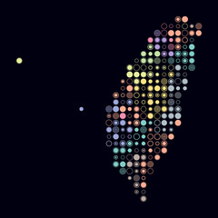Taiwan, shape of the country build of colored cells. Digital style map of the Taiwan on dark background. Large size circle blocks. Modern vector illustration.