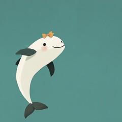 Adorable Kawaii Dolphin with Bow on Head Leaping Joyfully Against Simple Background