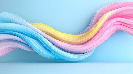 Pastel waves flow on blue background, abstract design for website banner