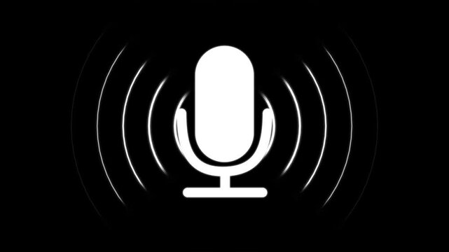 Audio microphone icon animation. radio wave and voice recording podcast mic microphone button icon.