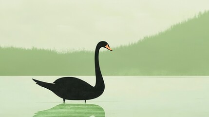 Fototapeta premium Elegant Swan in a Serene Landscape, Symbolizing Grace and Fluidity in Motion