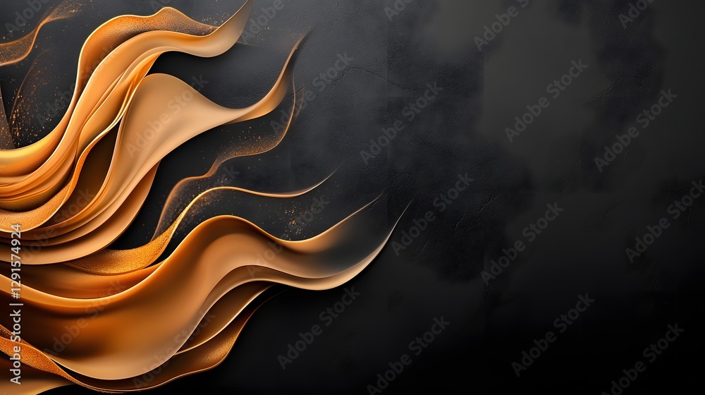 Poster flowing golden metallic waves elegantly cascading from both sides creating a mesmerizing and captiva