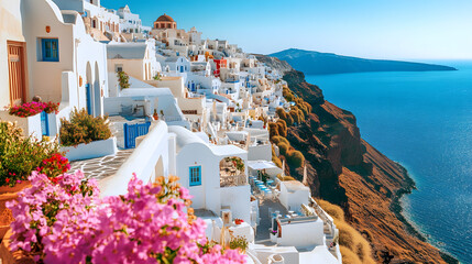 A panoramic view of Santorini
