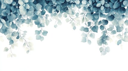 A watercolor illustration of green leaves cascading from the top, creating a serene backdrop.