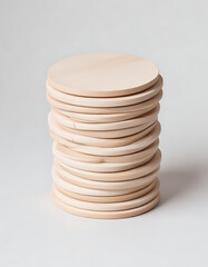 Obraz premium Set of stackable wooden coasters on a white background.