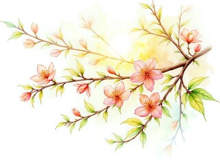 Fototapeta premium Delicate cherry blossom branch with soft pastel background