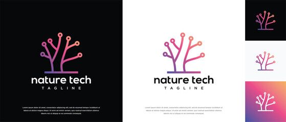 Nature tree technology logo design. Technology tree logo template. Technology logo symbol icon