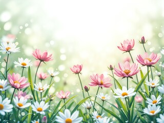 Fototapeta premium A vibrant display of blooming flowers in soft morning light