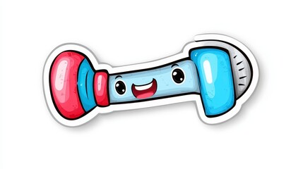 Cute Cartoon Character Dumbbell with Cheerful Face and Colors