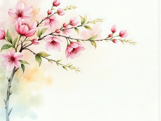 Fototapeta premium Delicate cherry blossom branch against a soft pastel background