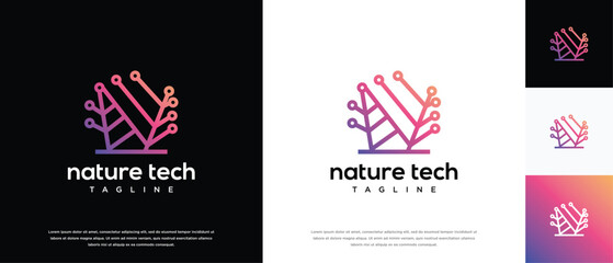 Nature tree technology logo design. Technology tree logo template. Technology logo symbol icon