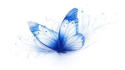 Obraz premium Elegant blue and white butterfly with delicate, translucent wings fluttering gracefully. Concept of nature, fantasy, and artistic beauty in motion.