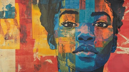 Fototapeta premium Vibrant portrait of a woman with colorful abstract background showcasing artistic expression