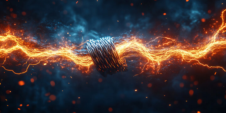 Wire split open with electricity arcing dangerously in a dark environment