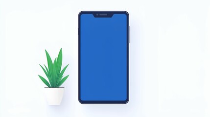 Digital accessibility concept. Smartphone on a minimalist background with a small green plant beside it.