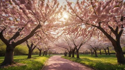 Bright and colorful spring landscapes: blooming fields, glowing skies, misty hills, and magical nature—a vivid and dreamy backdrop full of life and charm!