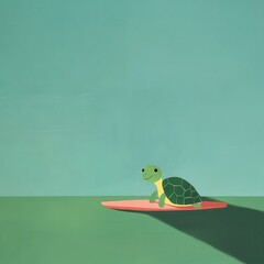 Cute Turtle on Tiny Surfboard Enjoying a Relaxing Day on the Water in a Kawaii Style Illustration