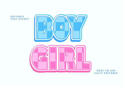 Blue and Pink Cute Baby Soft Rounded Text Effect, Gender Reveal