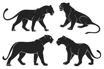 set of Lioness silhouette vector illustration