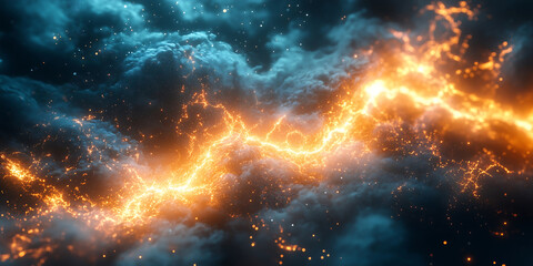 Obraz premium Vibrant electric storm surges through dark clouds at dusk illuminating the night sky