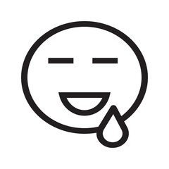 Line icon of an emoticon with a drooling expression, eyes half-closed, and a small droplet coming from the mouth, conveying hunger or desire.