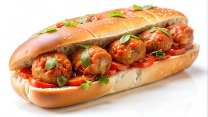 Delicious Meatball Sub Sandwich on White Background