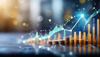 Market chart displaying the increase in business stocks, investment data, and financial profit graph. Generated with AI