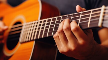 Guitarist playing melody studio realistic photography intimate setting close-up view musical passion