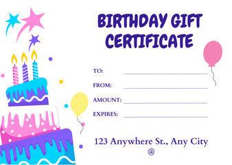 Pastel Pink and White Colorful Birthday Gift Certificate